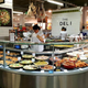 Grocery store deli display of prepared foods